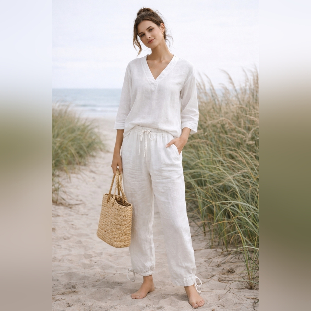 Hot Cotton White 100% Linen Pant